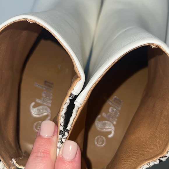 White Heeled Ankle Boots with Snakeskin Detail - Picture 4 of 6